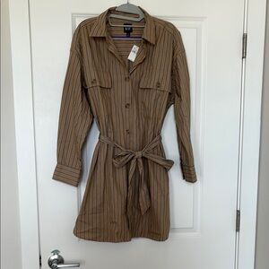 GAP Brown Ribbed Tie Front Long Sleeve Dress